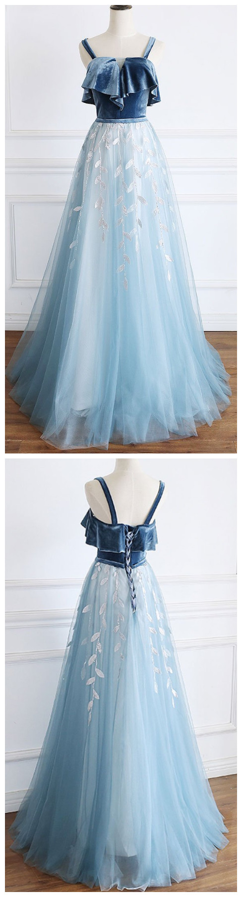 Tulle Lace Long Prom Dress, Blue Lace Formal Dress,evening Dress