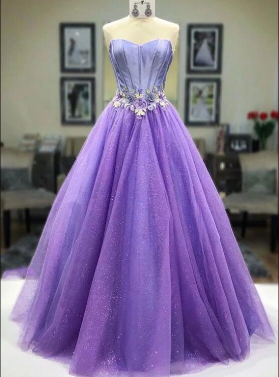 Purple Sweetheart Neck Tulle Long Prom Dress, Evening Dress on Luulla