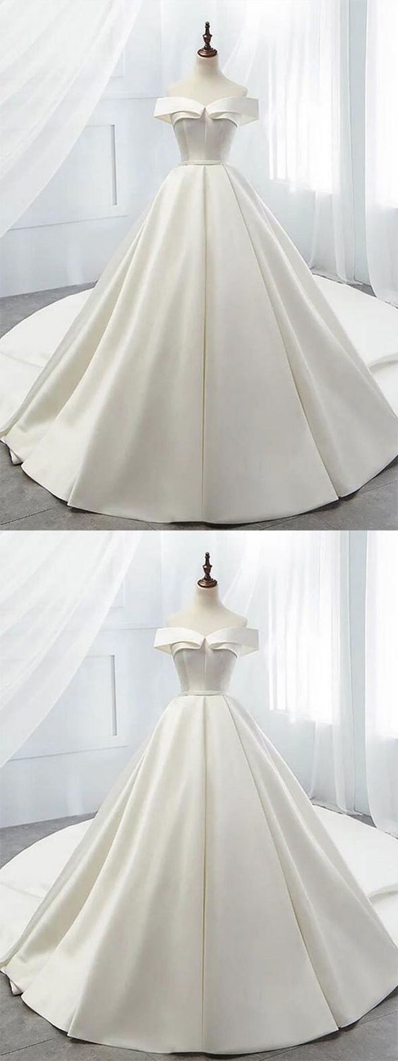 Simple White Satin Long Prom Dress, White Long Evening Dress
