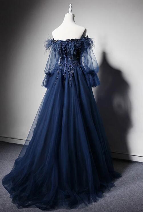 aesthetic blue dress Blue Tulle Short Party Dress, Lovely A-Line Off Shoulder Prom Dress