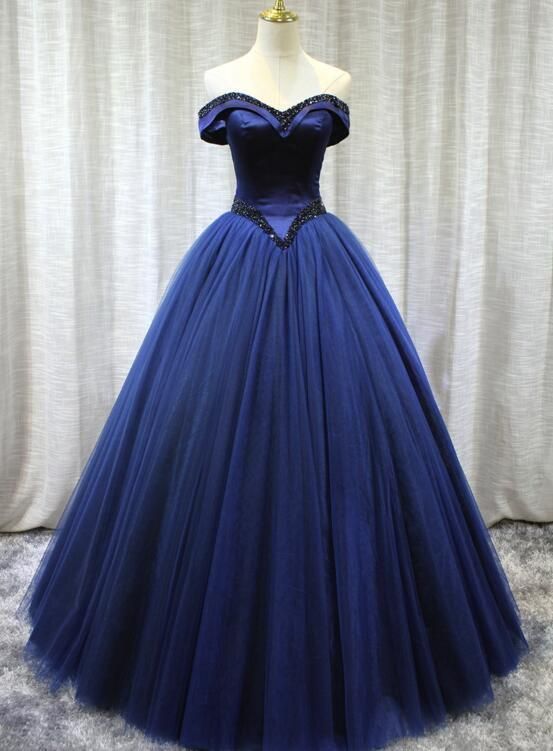 Beautiful Handmade Off Shoulder Tulle Sweet 16 Gown, Long Formal Gowns