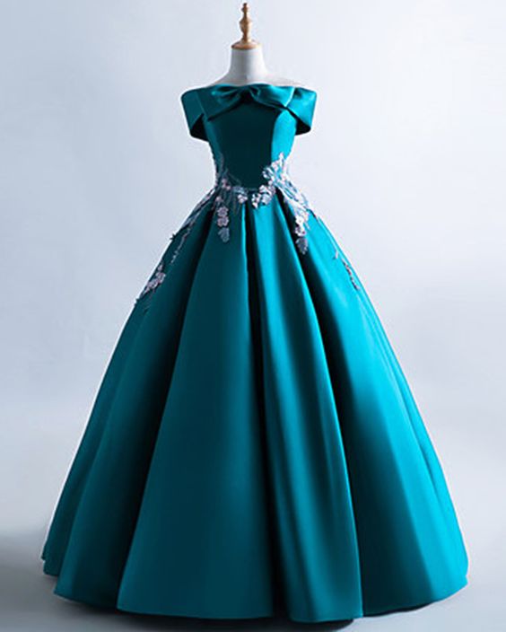 Deep Green Satin Strapless Long Sweet 16 Prom Dress, Long Quinceanera Dress