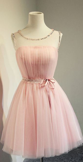 Blush Pink Short Beading Prom Dresses,a-line Cap Sleeves Homecoming Dress