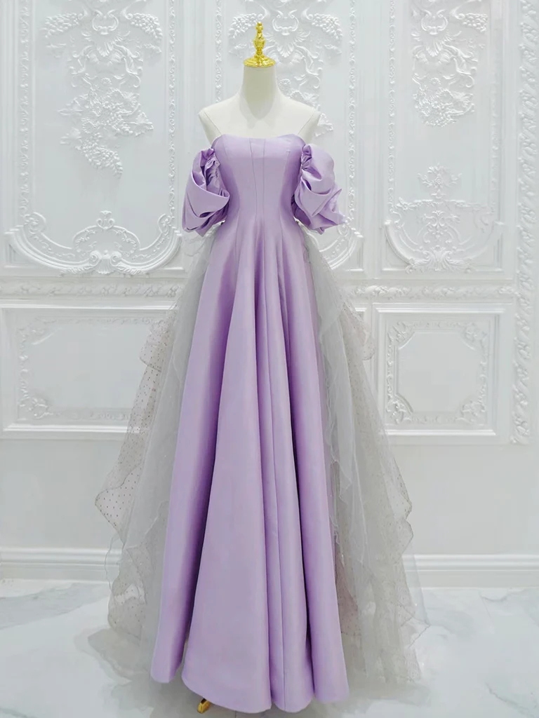 Long Prom Dress, A-line Satin Tulle Purple Long Prom Dress, Tulle Purple Long Formal Dress Formal Dress Long Prom Dress Party Dress Banquet