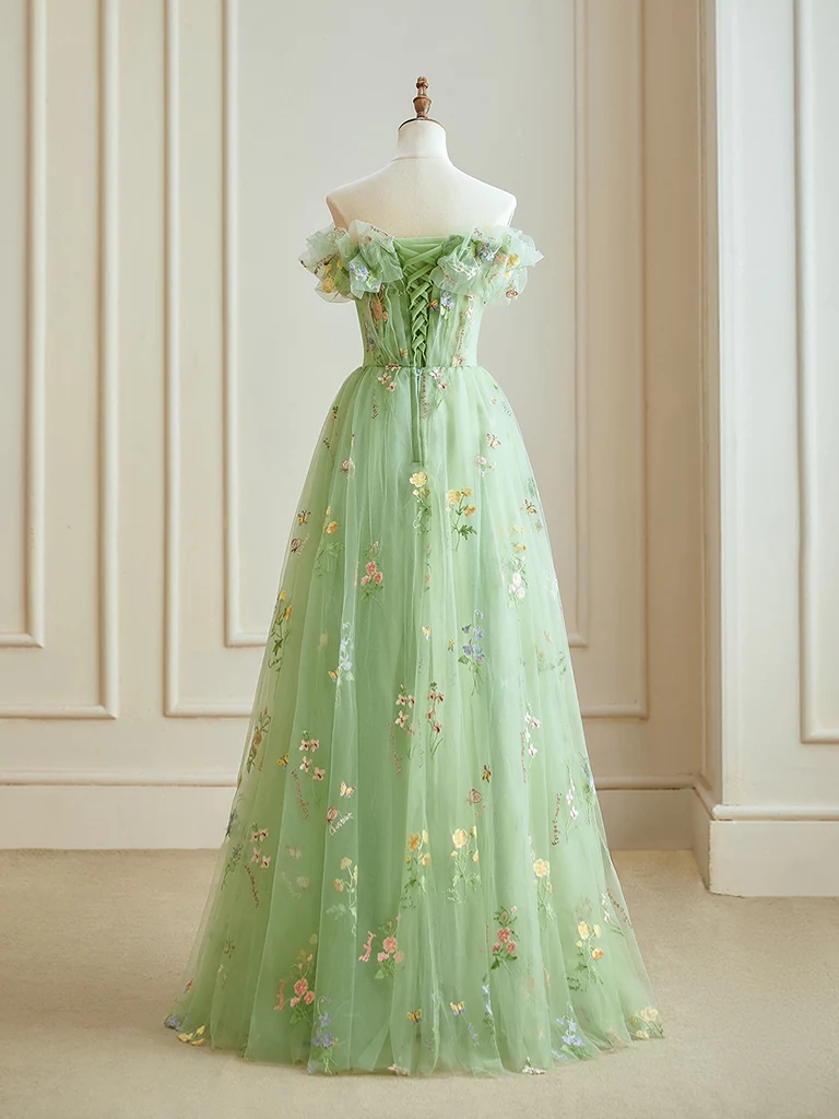 Dark Green A-Line One-Shoulder Long Ball Dresses With Long Sleeves