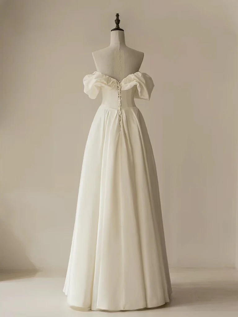 A-line Off Shoulder Ivory Satin Long Prom Dress, Ivory Long Formal Dressprom Dressevening Dressparty Dress