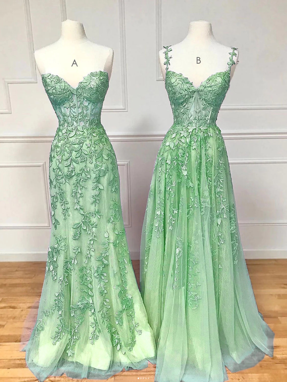 A-line Tulle Lace Green Long Prom Dress, Green Lace Long Graduation Dressprom Dressevening Dressparty Dress