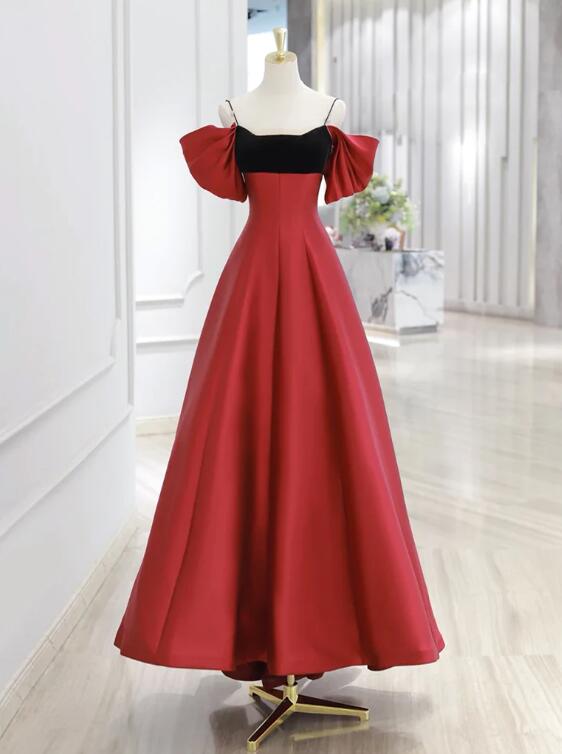 A-Line Off Shoulder Satin Red Long Prom Dress, Satin Long Formal Dress main image 0