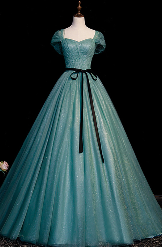 Green Tulle Long Senior Prom Dress, A-line Formal Evening Dress