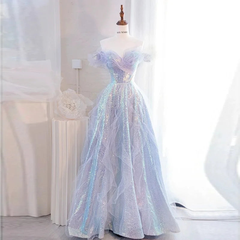 iridescent blue velvet dress Poly USA 8886 - Long Iridescent Rhinestone Fabric A-Line Dress