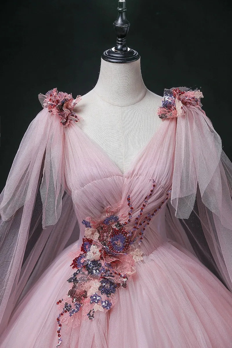 Exquisite Floral Embellished Pink Fairy Gown Dress on Luulla