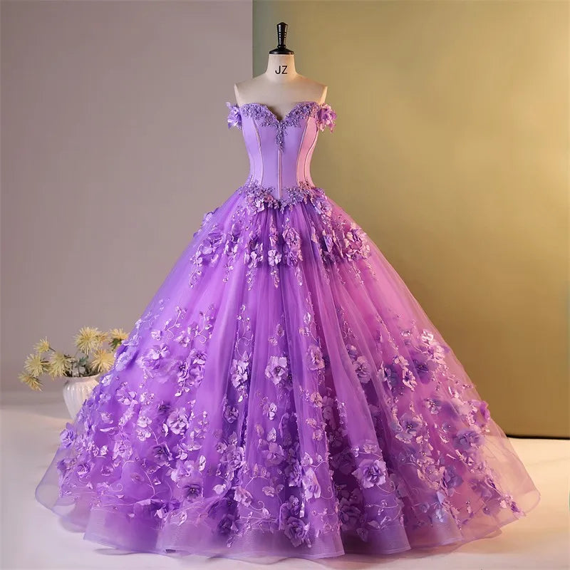 purple floral off the shoulder dress Gorgeous A Line Off the Shoulder Lavender Printed Long Prom Dress with  Ruffles