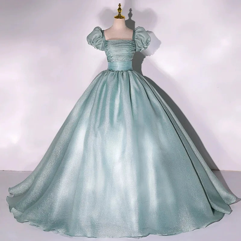 Vintage Green Gown With Puff Sleeves Design on Luulla