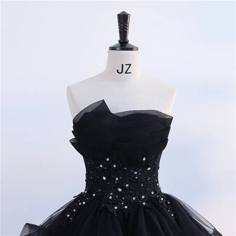 Strapless Black Gown With Layered Ruffles Design on Luulla