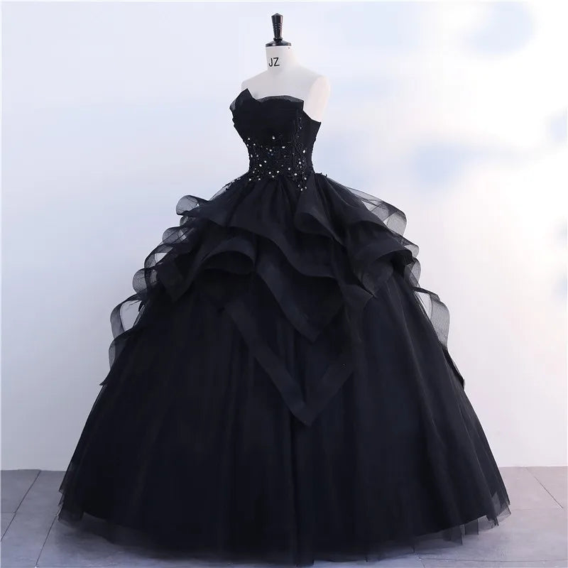 Strapless Black Gown With Layered Ruffles Design on Luulla