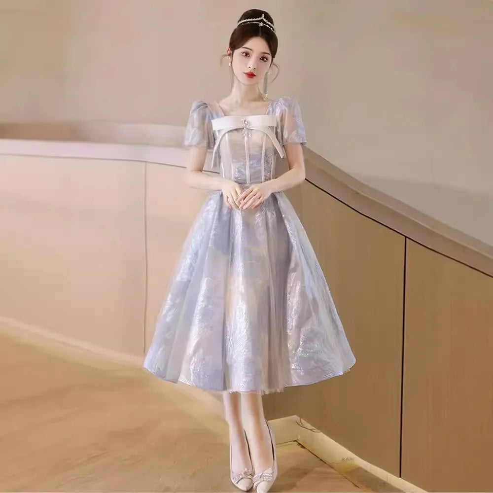 iridescent midi dress Drop-Waist Short-Sleeve Iridescent Midi Dress