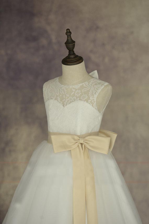 Lace Tulle Flower Girl Dress With Elegant Sash And Bow