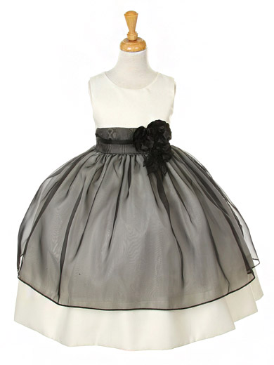 Ivory Lace Tulle Flower Girl Dress With Navy Sash And Bow