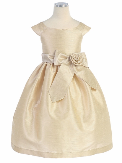 2015 new marrylove Girls Princess Skirt Dress Wedding Flower Girl Dress Champagne Aurora Sash Dupioni Dress