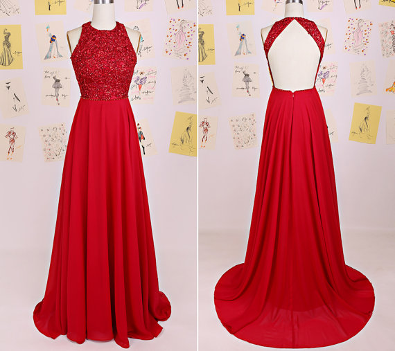 Gorgeous Dark Red Lace Chiffon Long Prom Dress/lace Prom Dress/prom Dress 2015/prom Dress Long/open Back Red Prom Dress Long Daf0103