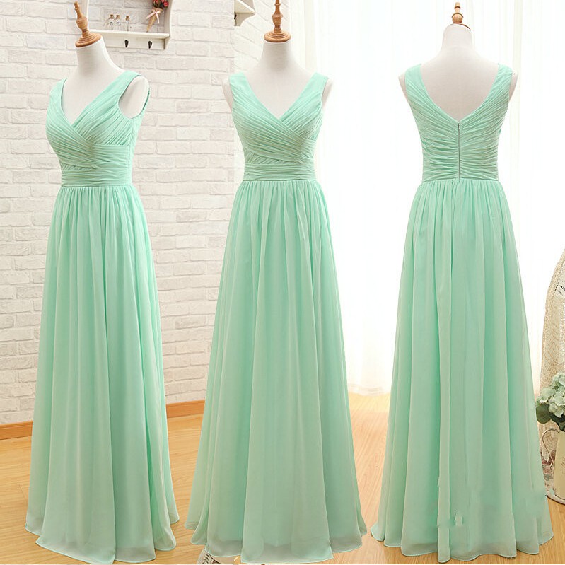 2015 new Bridesmaid Dress A Line Simple Elegant Cheap Long Mint Green Bridesmaid Dresses andParty Dresses For Wedding,Chiffon Prom Dresses