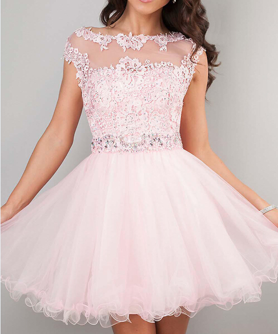 2019 Cute Short Prom  Dresses  Pink High Neck Beaded 