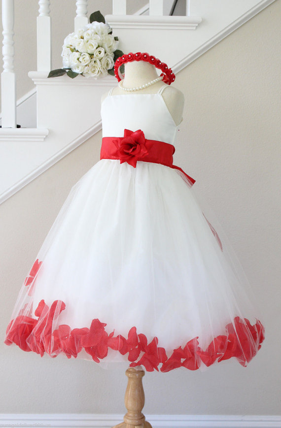 Begonia Red Flower Girl Dresses Petal. Ivory Custom Color Spaghetti Strap. Wedding Easter Bridesmaid. For Baby Children Toddler Teen Girls