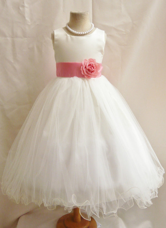Flower Girl Dresses - Ivory With Guava (fd0fl) - Wedding Easter Junior Bridesmaid - For Children Toddler Kids Teen Girls