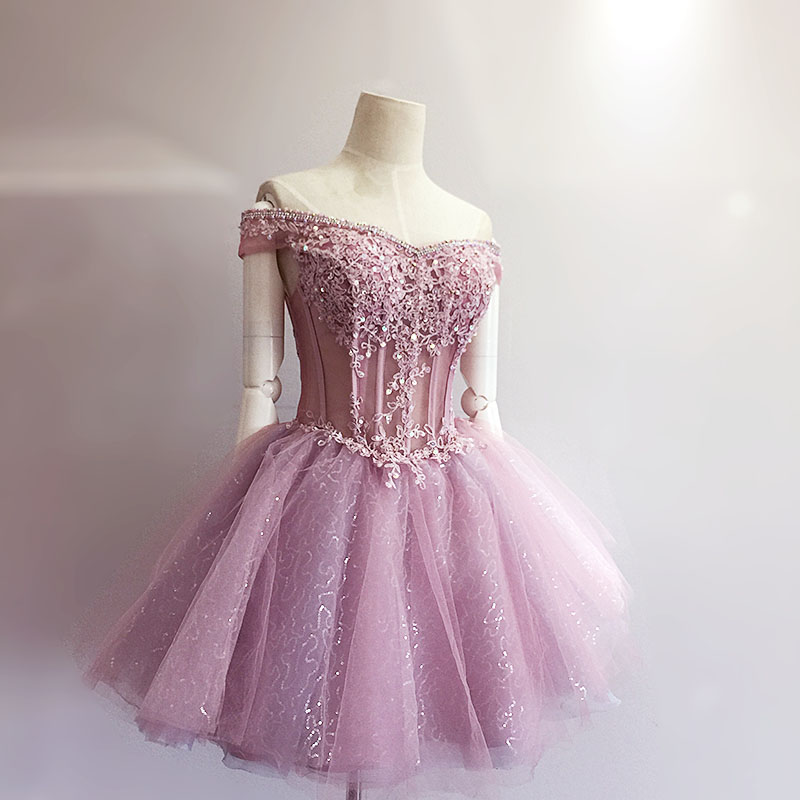 2015 Lilac Mini Tulle Beadings Homecoming Dresses With Lace Applique, Homecoming Dresses, Short Prom Dresses 2016, Graduation Dresses In Stock