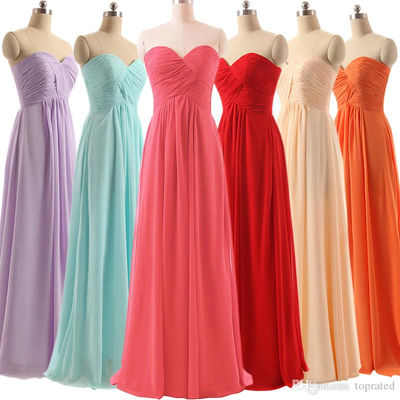 2015 Bridesmaid Dresses In Stock Mint Coral Lilac Orange Chiffon Wedding Gust Gowns Floor Length Ruffles Maid Of Honor Dress