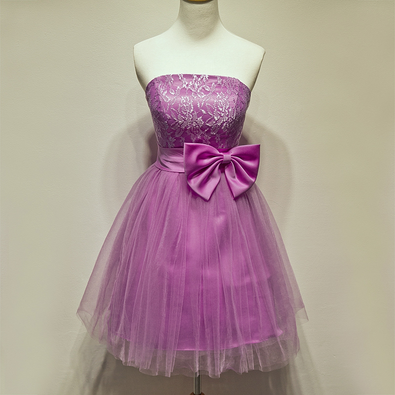 Strapless A-line Appliques Short Tulle Homecoming Dresses With A Bow Lovely Party Dresses