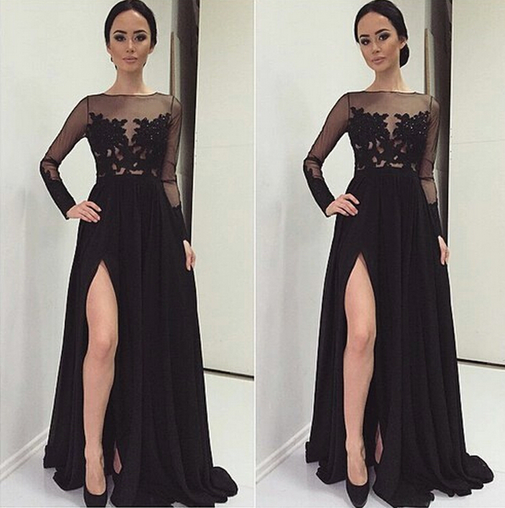 black lace and chiffon dress