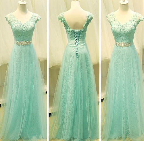 Beautiful Light Blue Long Handmade Prom Dress With Lace And Beadings, Prom Gowns 2016, Party Dresses 2016