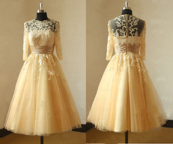 Lace Prom Dress, Champagne Prom Dress, Vintage Prom Dress, Homecoming Dress, Long Sleeves Prom Dress, Prom Dress, Evening Dress