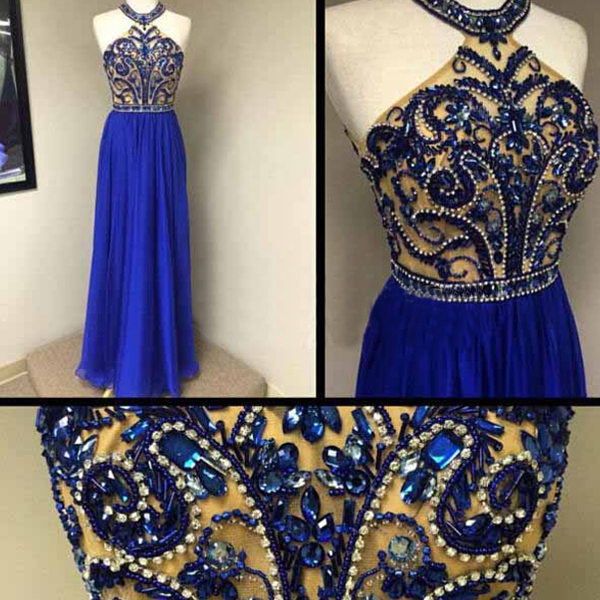 Royal blue prom, Halter prom dresses, chiffon prom dresses, prom dresses 2016, long prom dresses, custom prom dresses