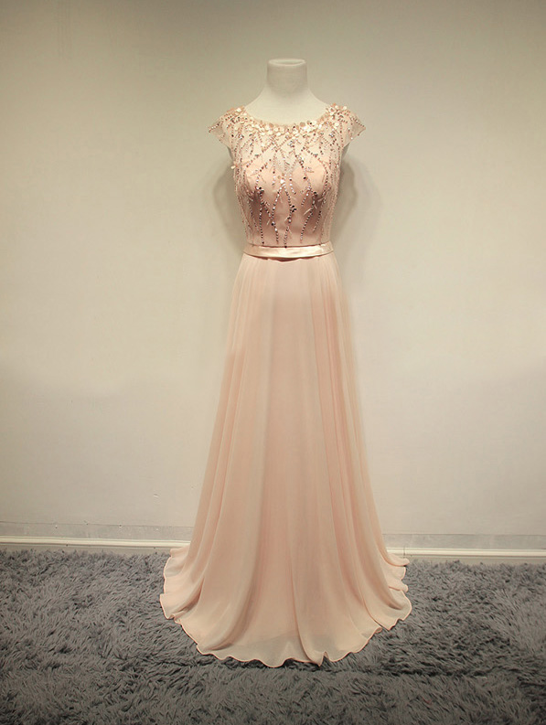 Bluch Pink Long Cap Sleeves Prom Dresses,evening Dresses,party Gowns,beading Prom Gowns