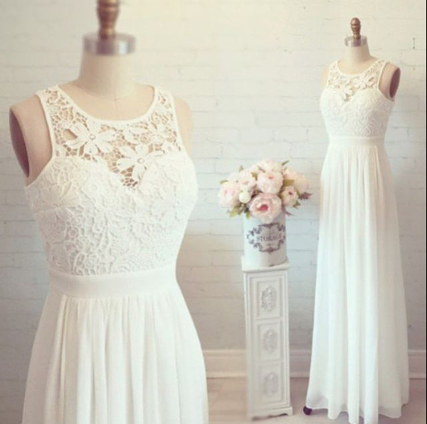 2016 White Simple Lon Lace Wedding Dresses,elegant Prom Dresses,long Evening Dresses,cap Sleeves Prom Dress For Teens
