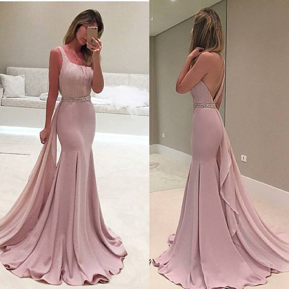 pink mermaid style prom dress