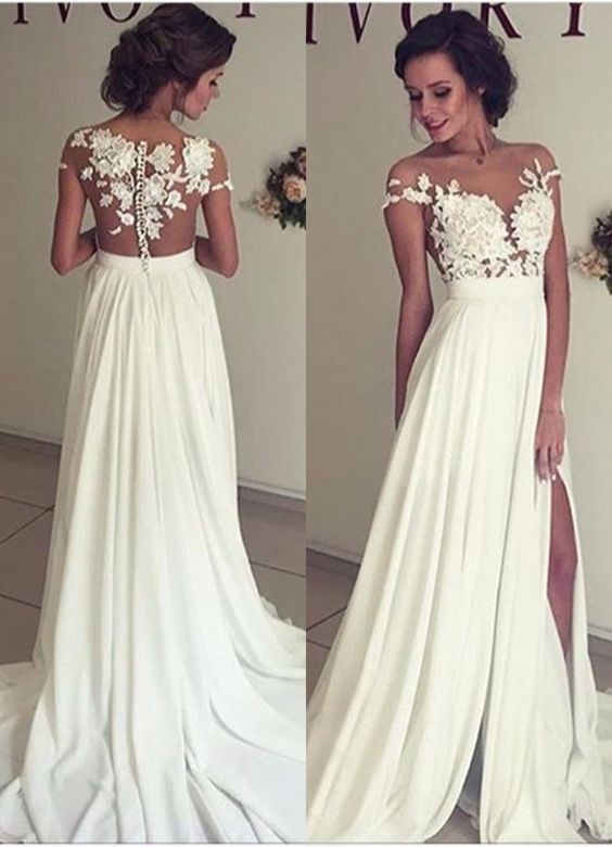2016 Summer Beach Chiffon Wedding Dresses Lace And Dress A Line Charming Prom Top Short Sleeves Side 2016 Summer Beach Chiffon Wedding Dresses Lace And Dress A Line Charming Prom Top Short Sleeves Side