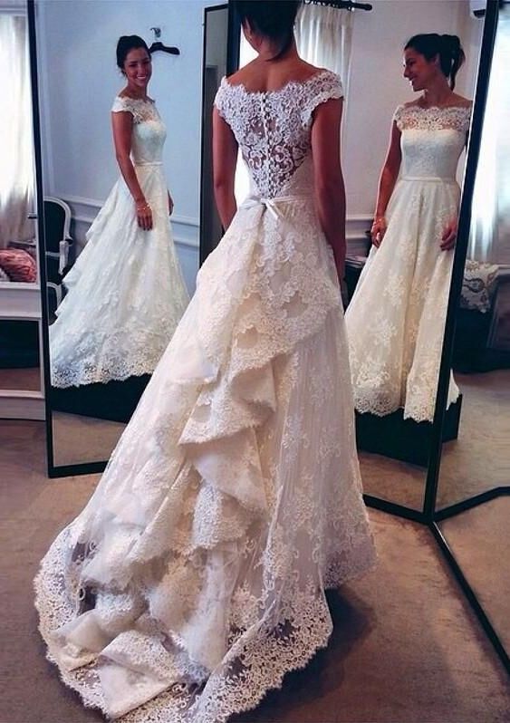 Off White Vintage Wedding Dresses with Sleeves