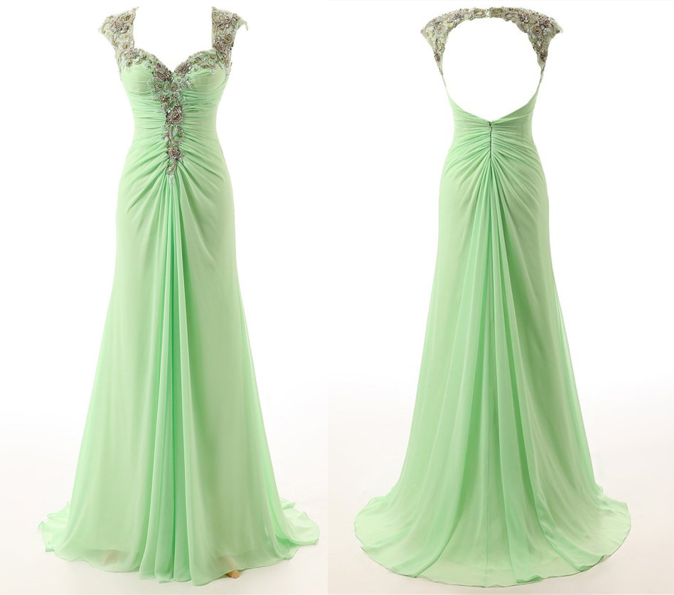 2017 High Quality Mint Green Prom Dresses, Cap Sleeves Evening Dresses,sexy Mermaid Prom Dress