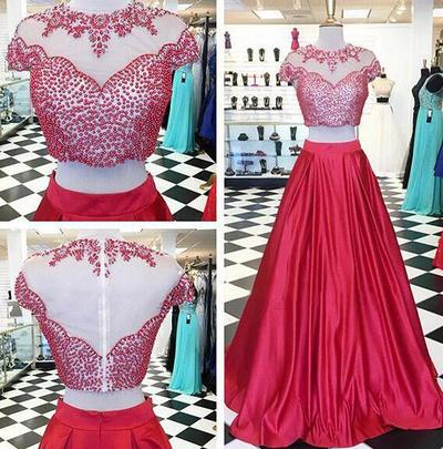 Charming Prom Dress,2 Piece Prom Dress,beading Evening Dress,evening Gown,women Dress