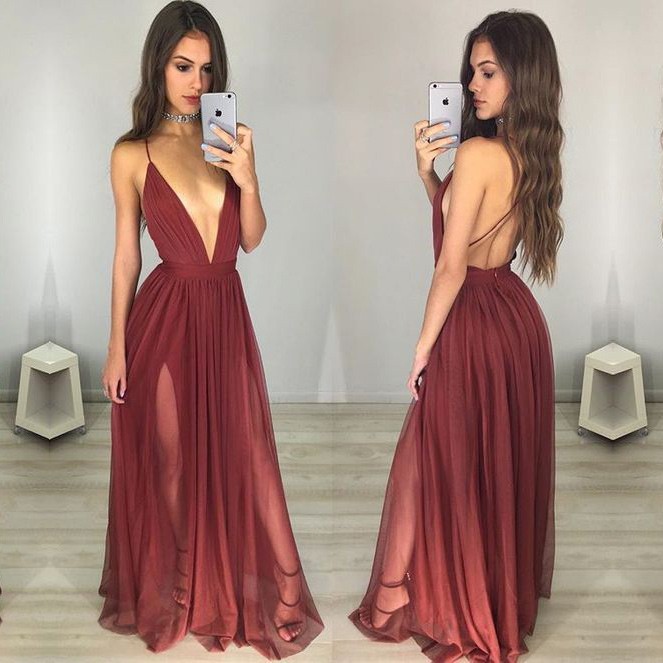 red maroon prom dress