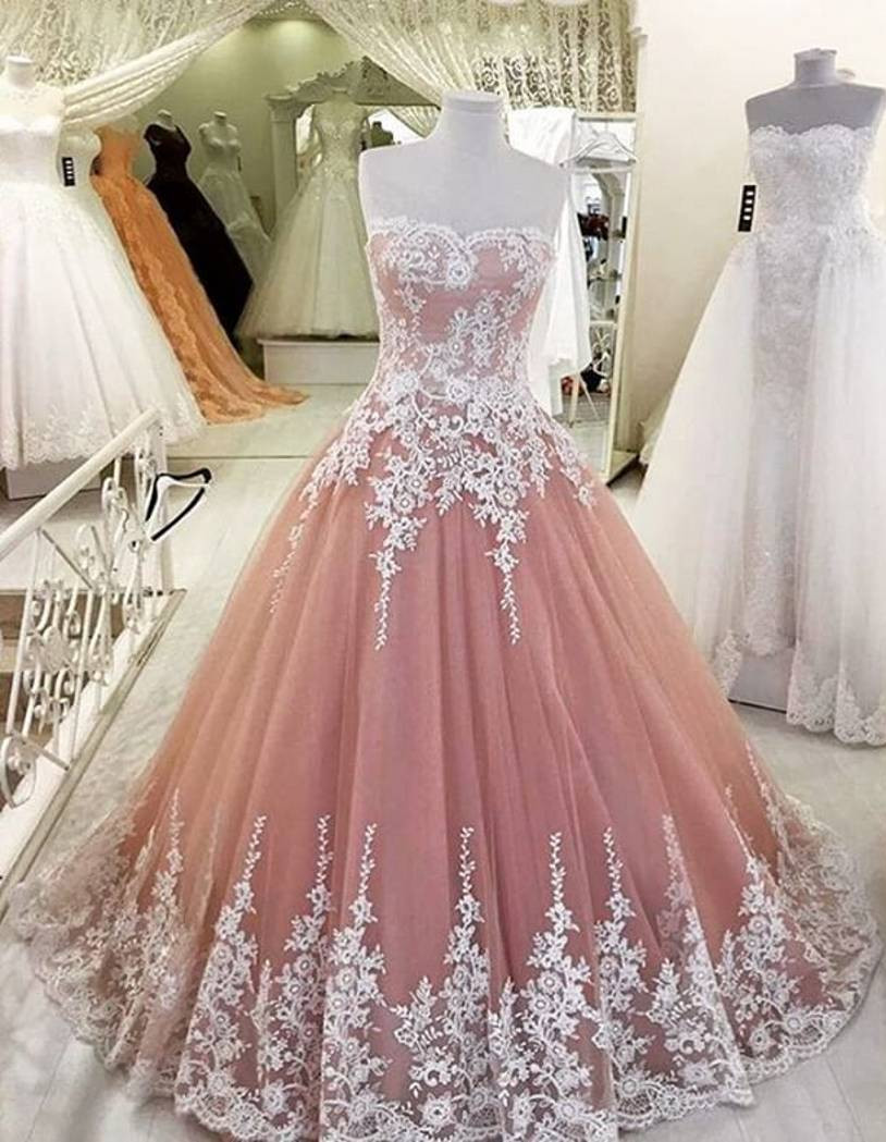 Hot Pink A-line Lace Appliques Prom Dress
