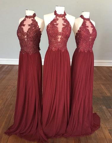 2017 Prom Dresses, Halter Prom Dresses, Dark Red Prom Dresses