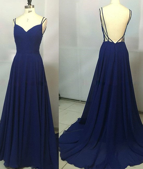 Simple Royal Blue Long Prom Dress, Backless Evening Dress, Chiffon Prom Dress, Sweetheart Prom Dress, A-line Prom Gown, Prom Formal Dresses