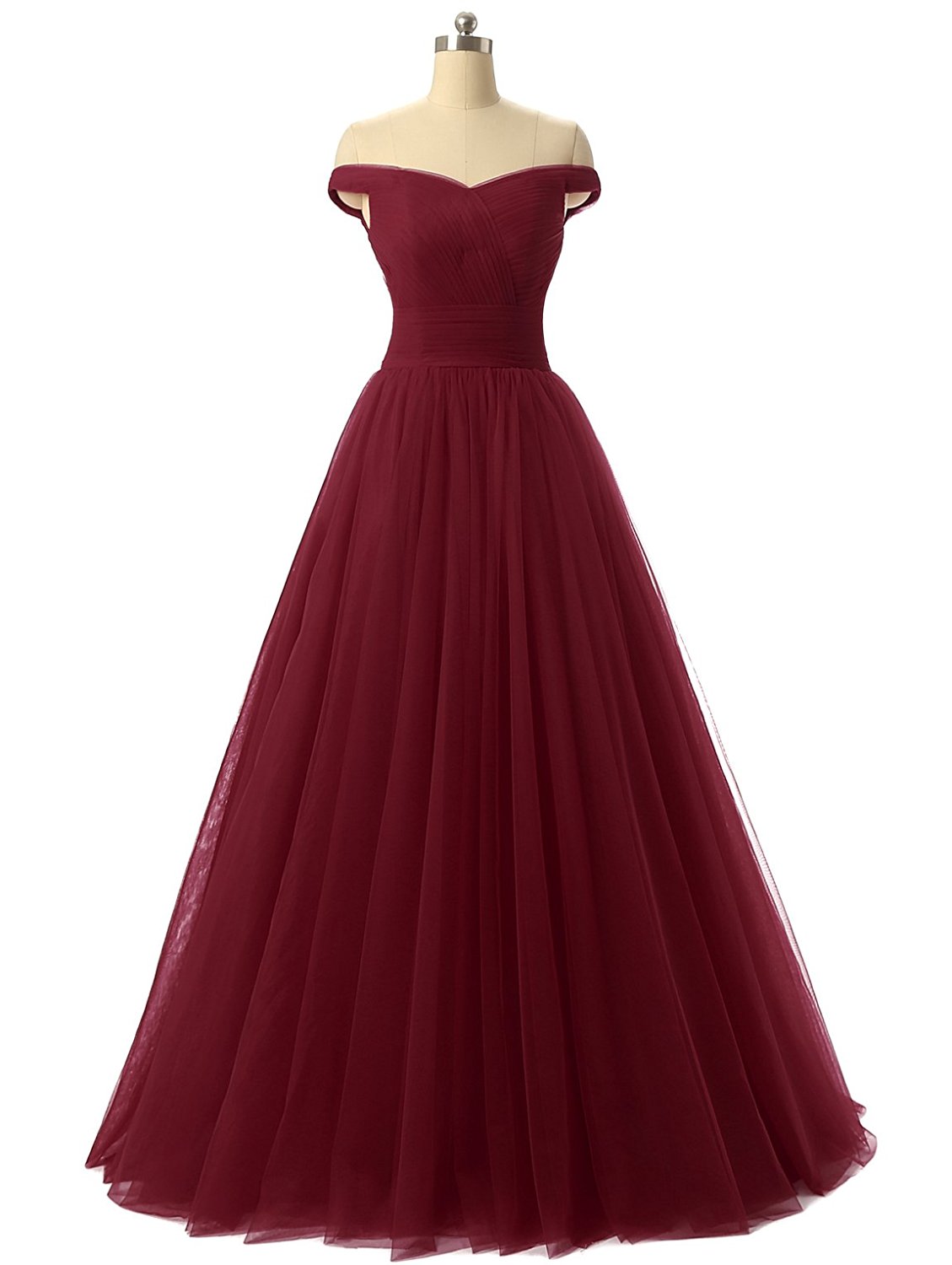A-line Tulle Prom Formal Evening Dress, Sexy Burgundy Prom Dresses, Red Prom Dress, Tulle Prom Dress, Off The Shoulder Prom Dress, Homecoming