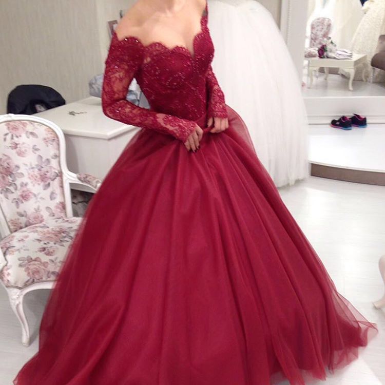 Sheer Scoop Neckline Long Sleeves Burgundy Ball Gowns Wedding Sheer Scoop Neckline Long Sleeves Burgundy Ball Gowns Wedding Dresses Elegant Party Dress Prom 2017 Royal Blue