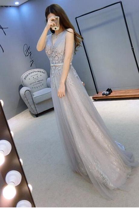 Tulle Prom Dress,sleeveless Appliques Prom Dress,elegant Prom Dress,formal Prom Dresses