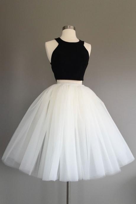 Simple Two Pieces Tulle Short Prom Dress, Cute Homecoming Dress, Black Crop Homecoming Dress, Lovely Homecoming Dresses, Party Gown